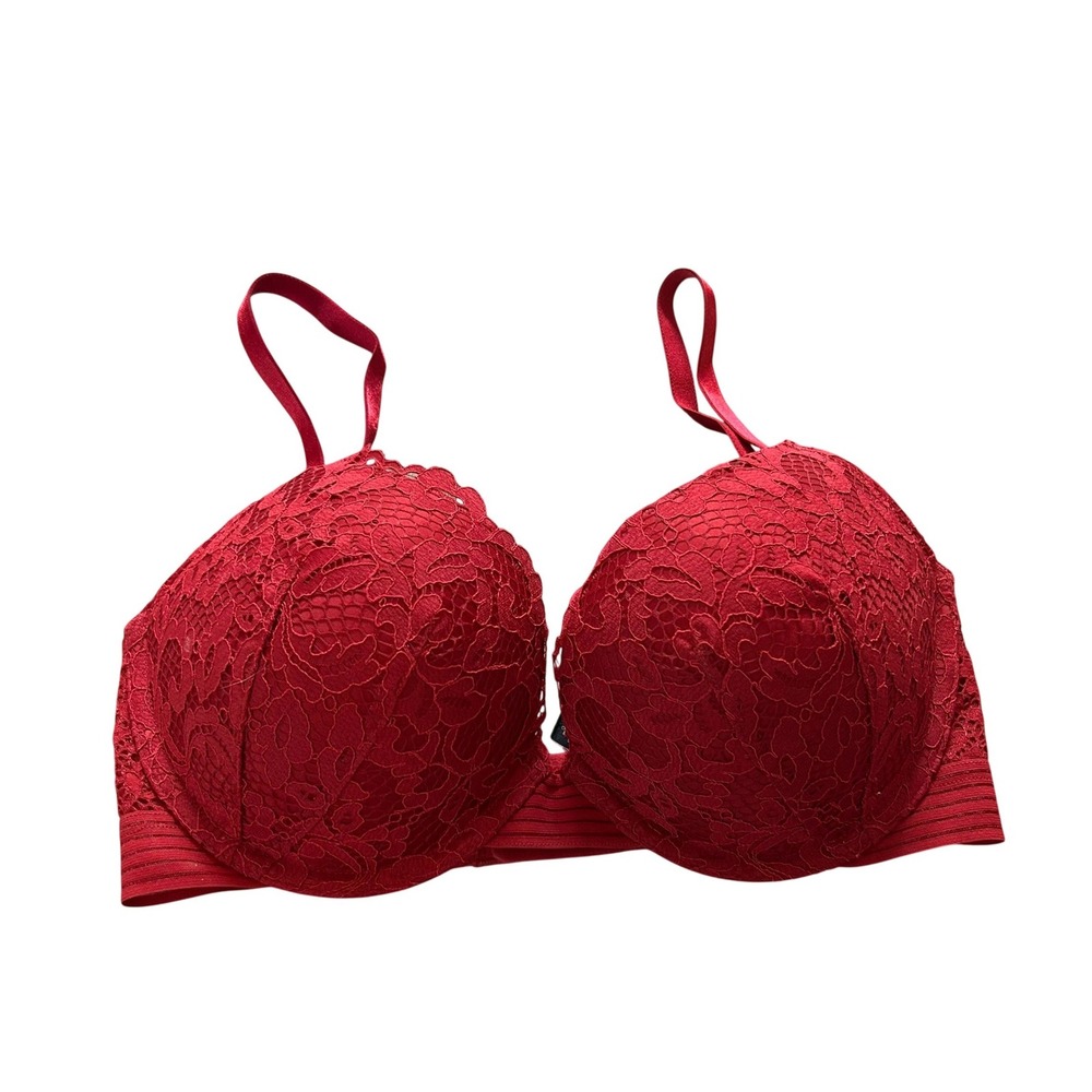 Victorias Secret Very Sexy Push-Up Bra Red Floral Lace 32DD Underwire Padded‎